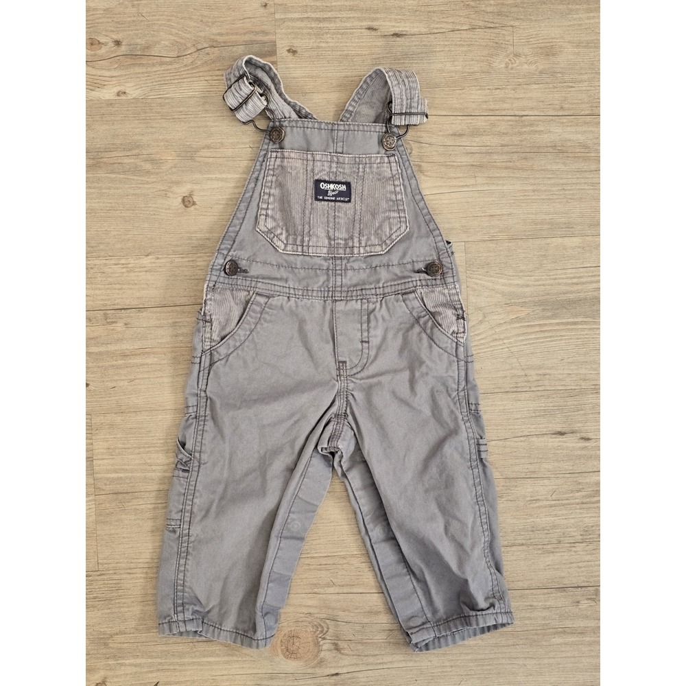 Vintage OshKosh‎ B'Gosh Grey Corduroy Accent Vestback Baby Overalls 9M